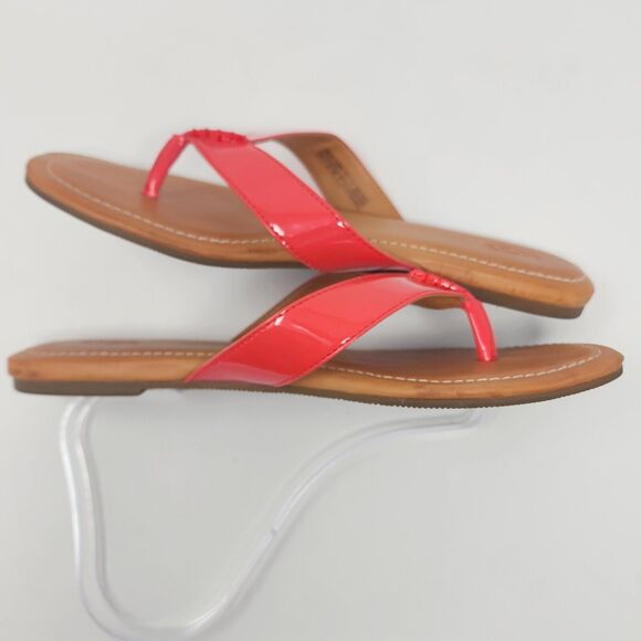 Ugg Thong Sandal Women's 9 Tuolumne Patent Flip Flop Neon Pink Logo Rivet EUC - Picture 8 of 11